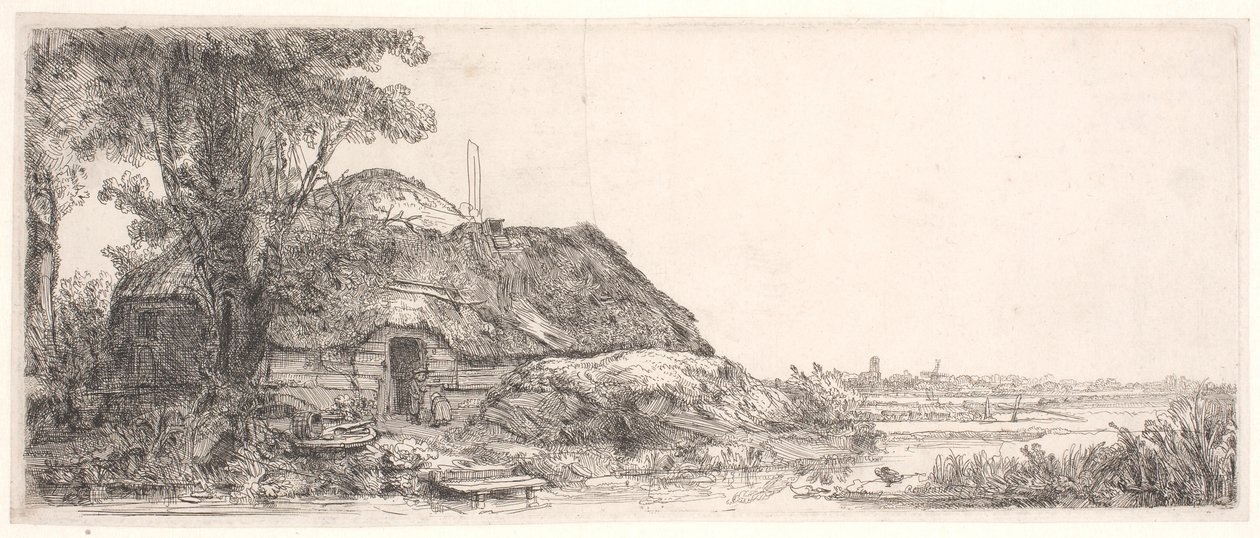 Táj egy nyaralóval és egy nagy fával alkotó: Rembrandt van Rijn