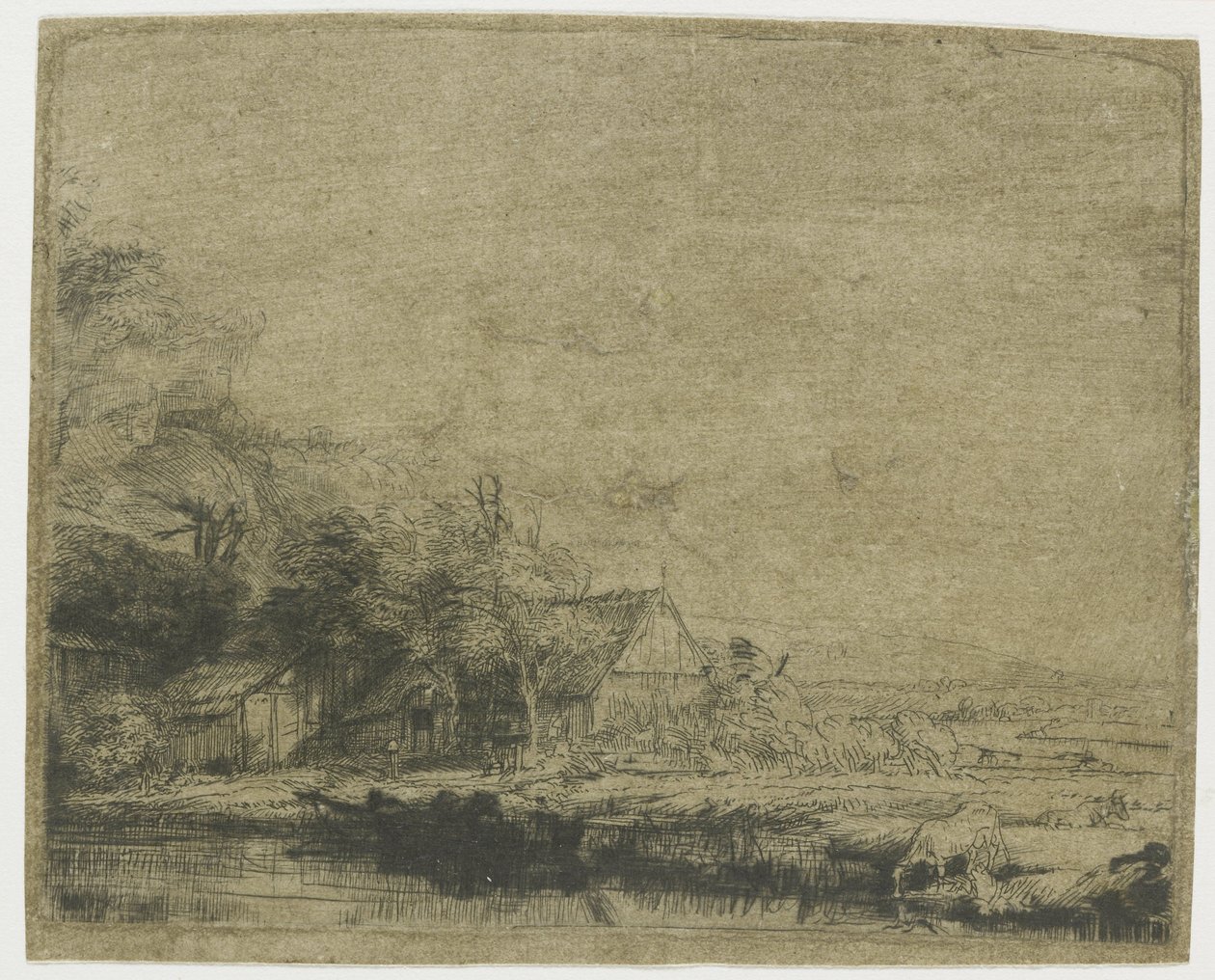 Táj egy tehén iszik alkotó: Rembrandt van Rijn
