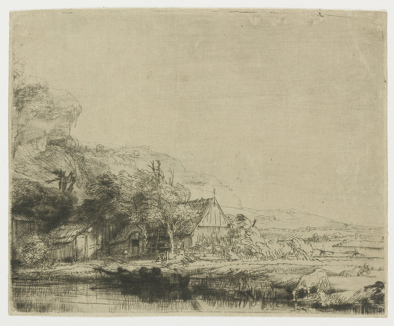 Táj egy tehén iszik alkotó: Rembrandt van Rijn