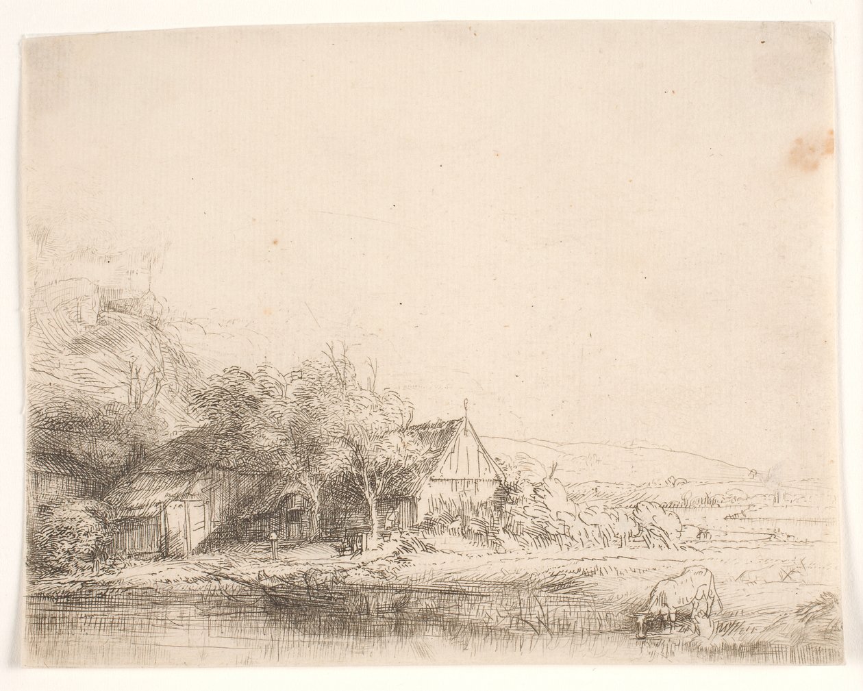 Tájkép egy itató tehénnel alkotó: Rembrandt van Rijn