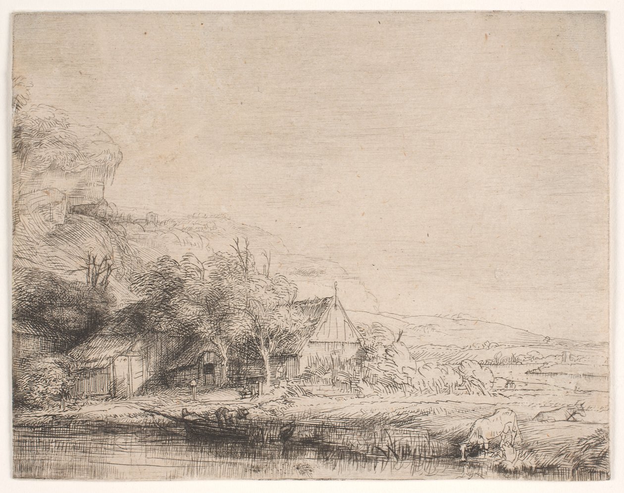 Tájkép egy itató tehénnel alkotó: Rembrandt van Rijn