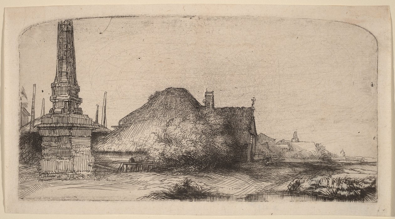 Tájkép obeliszkkel alkotó: Rembrandt van Rijn