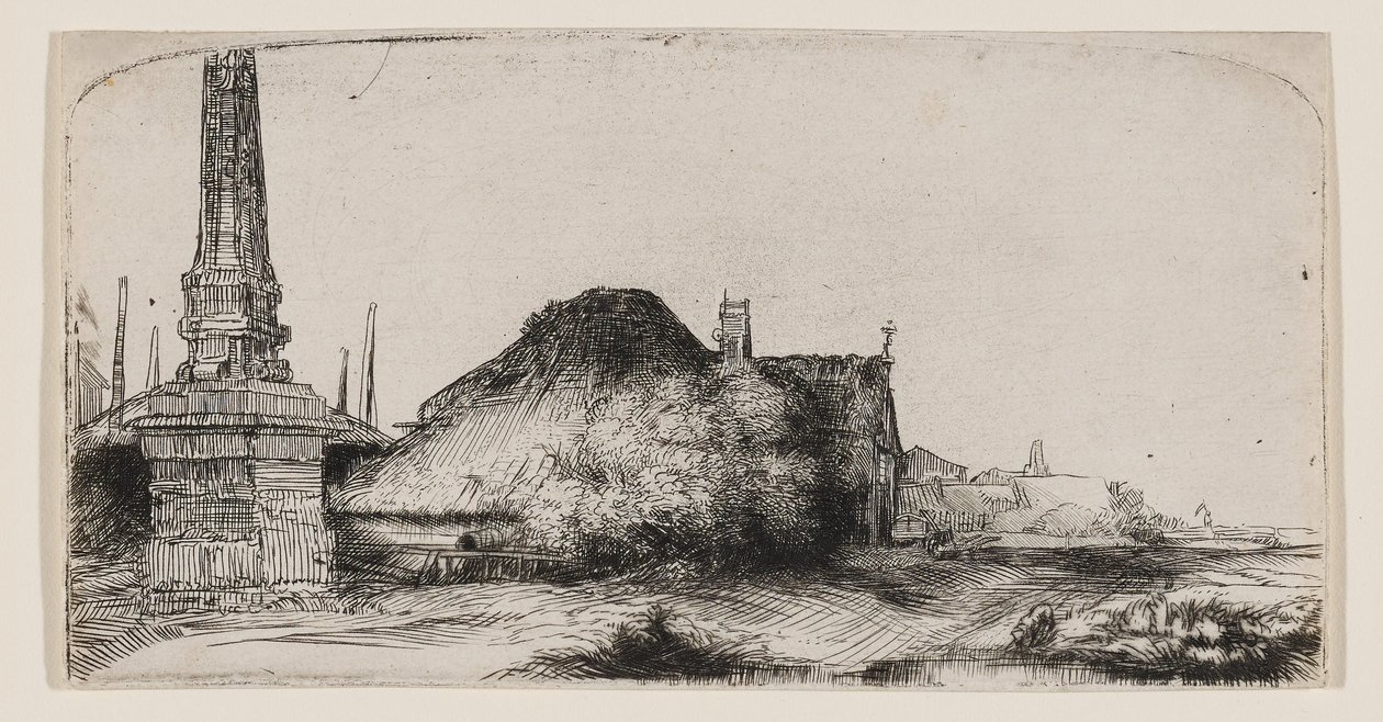 Tájkép obeliszkkel alkotó: Rembrandt van Rijn