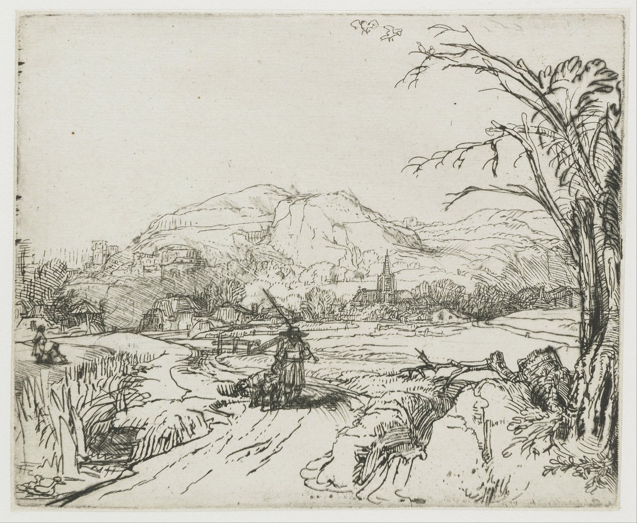 Tájkép sportolóval és kutyákkal alkotó: Rembrandt van Rijn