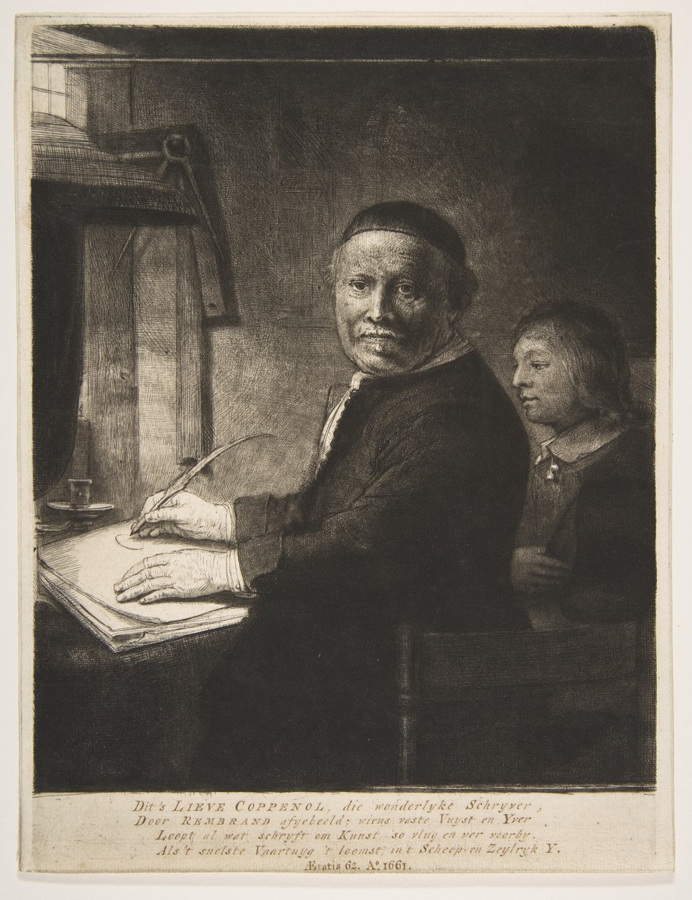 Lieven Willemsz van Coppenol unokájával, 1658 körül. alkotó: Rembrandt van Rijn