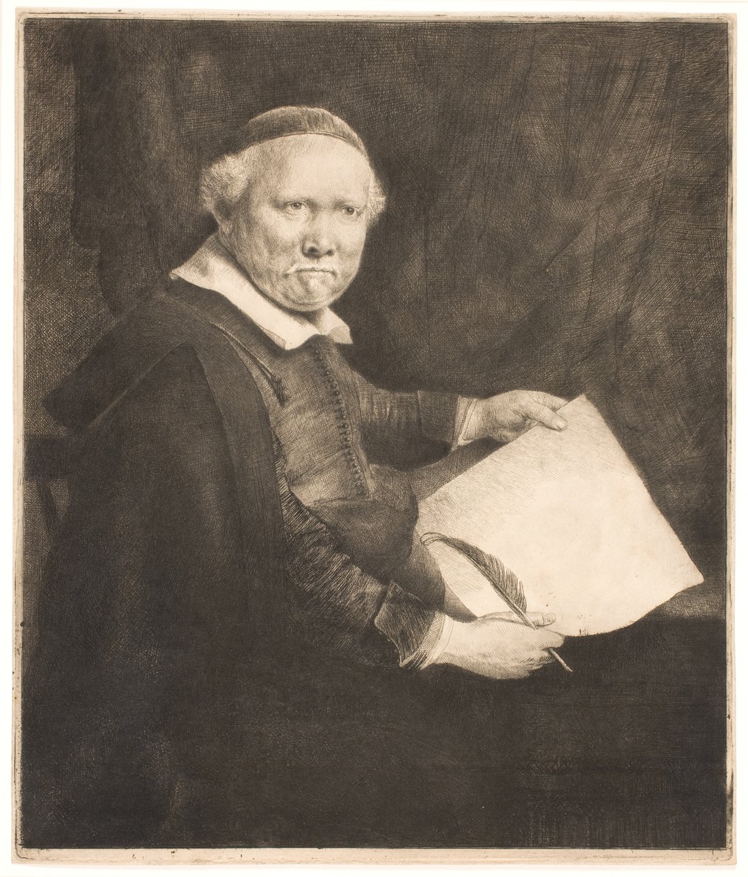 Lieven Willemsz van Coppenol, írómester: a nagyobb tányér alkotó: Rembrandt van Rijn