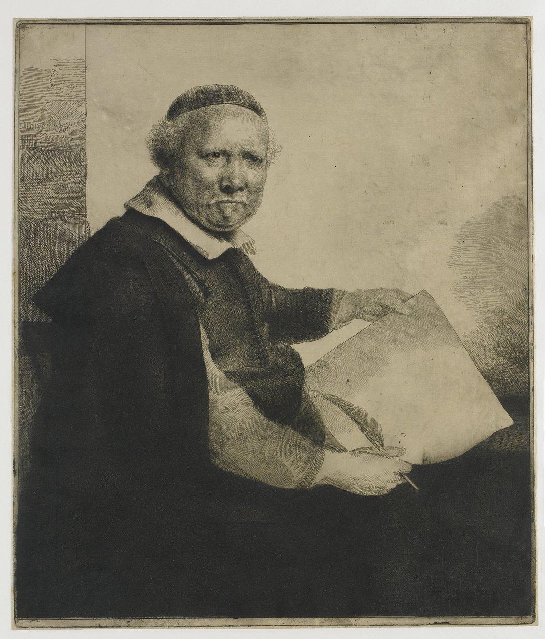 Lieven Willemsz. van Coppenol, írástanár: a nagyobb metszet alkotó: Rembrandt van Rijn