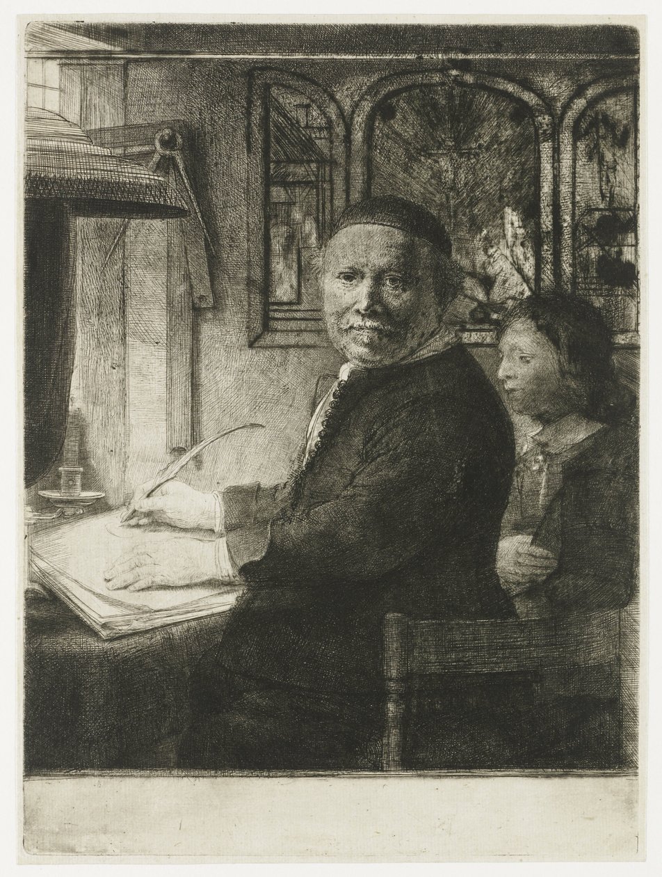 Lieven Willemsz. van Coppenol, írástanár: a kisebb táblakép alkotó: Rembrandt van Rijn