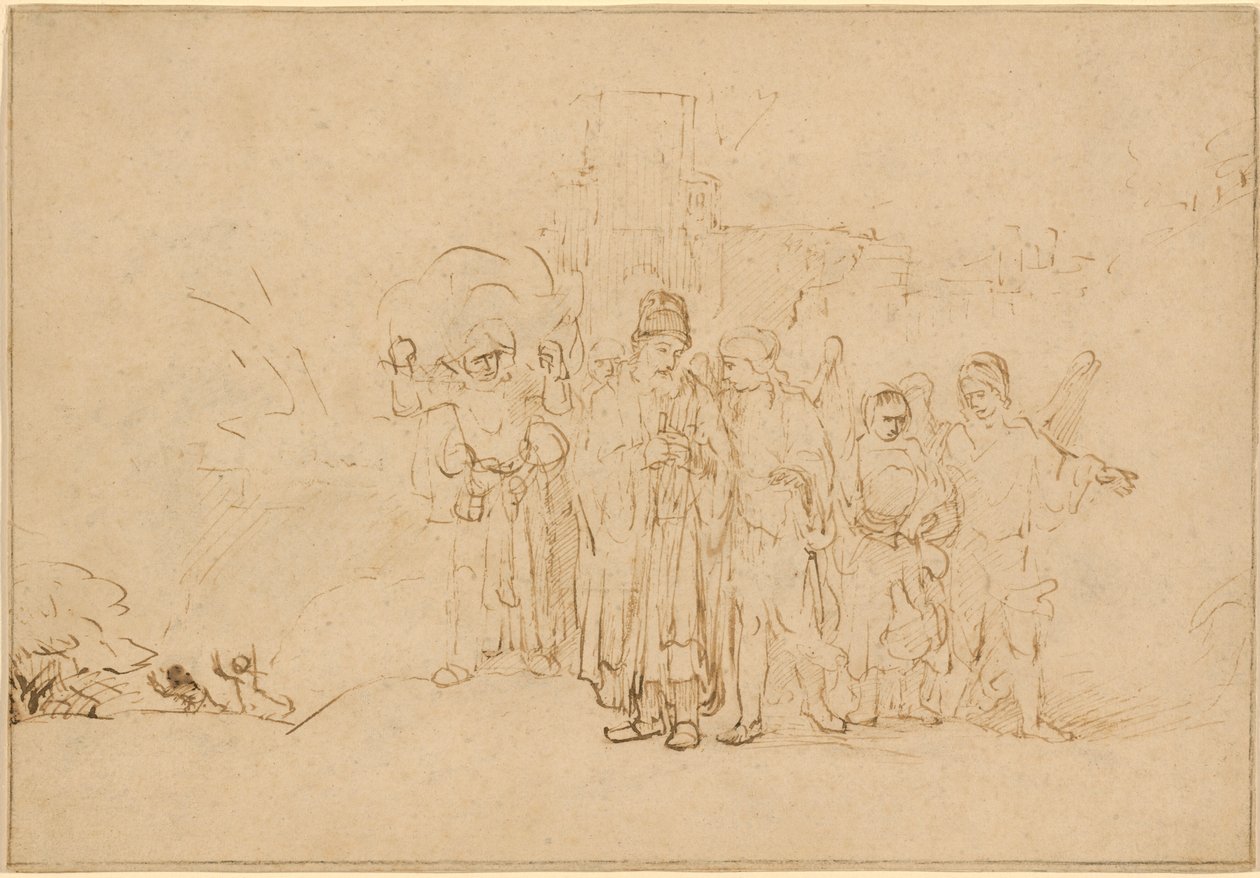 Lót és családja elhagyja Szodomát alkotó: Rembrandt van Rijn