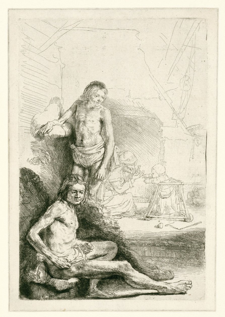 Férfi akt, ülő és álló alkotó: Rembrandt van Rijn