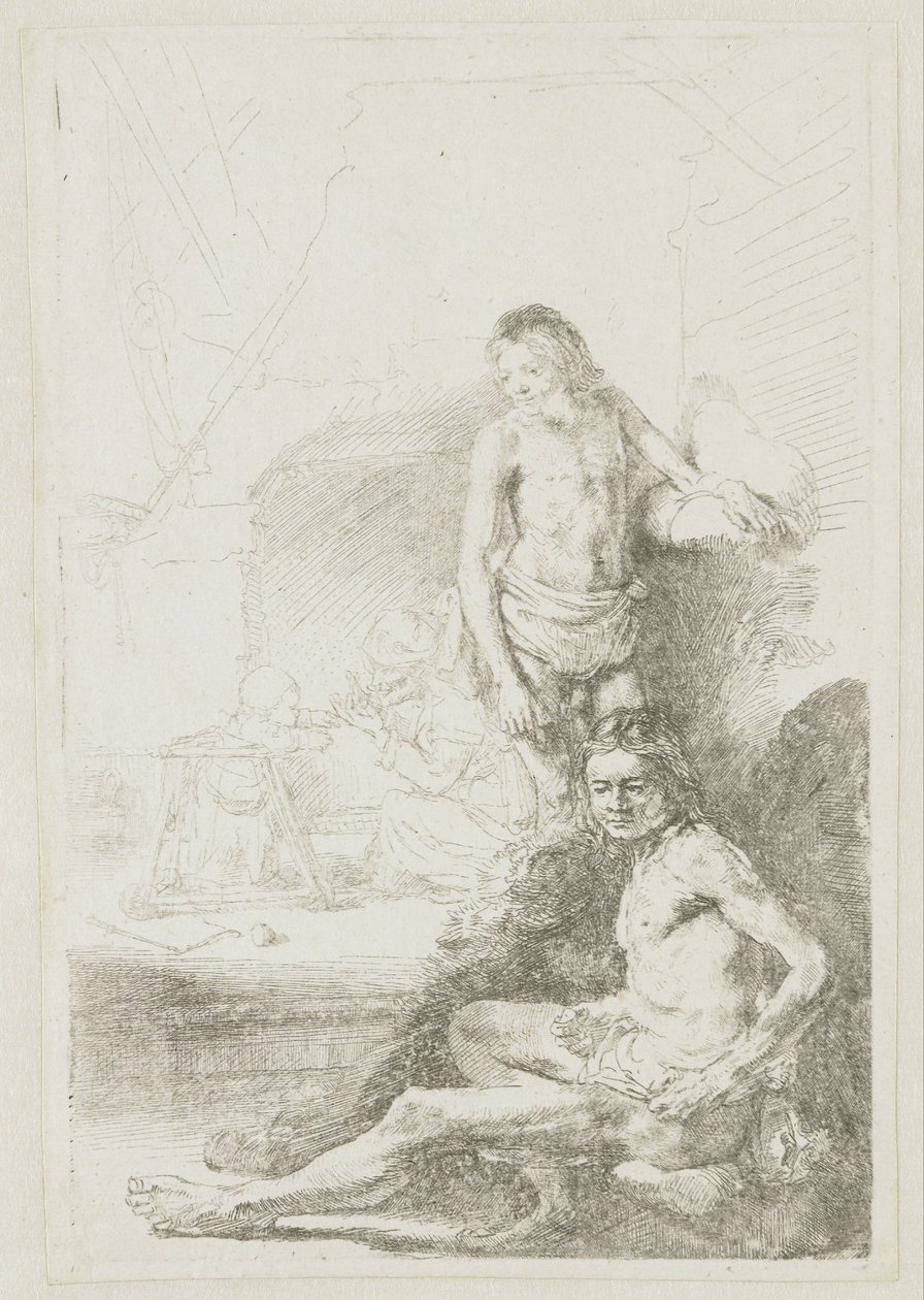 Férfi akt, ülő és álló alkotó: Rembrandt van Rijn