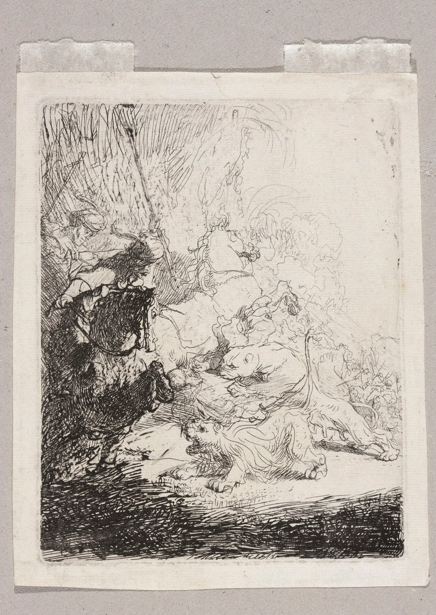 Kis oroszlánvadászat (két oroszlánnal) alkotó: Rembrandt van Rijn