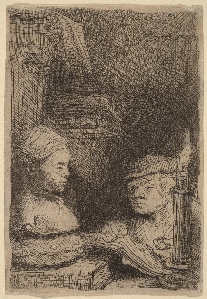 Férfi, aki gipszlenyomatról rajzol alkotó: Rembrandt van Rijn