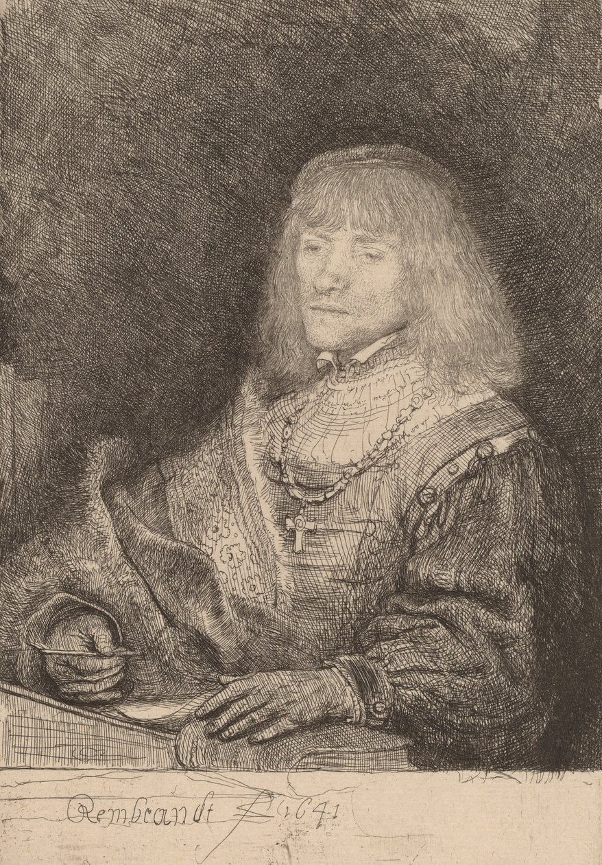 Férfi az íróasztalnál, keresztet és láncot viselő, 1641. alkotó: Rembrandt van Rijn