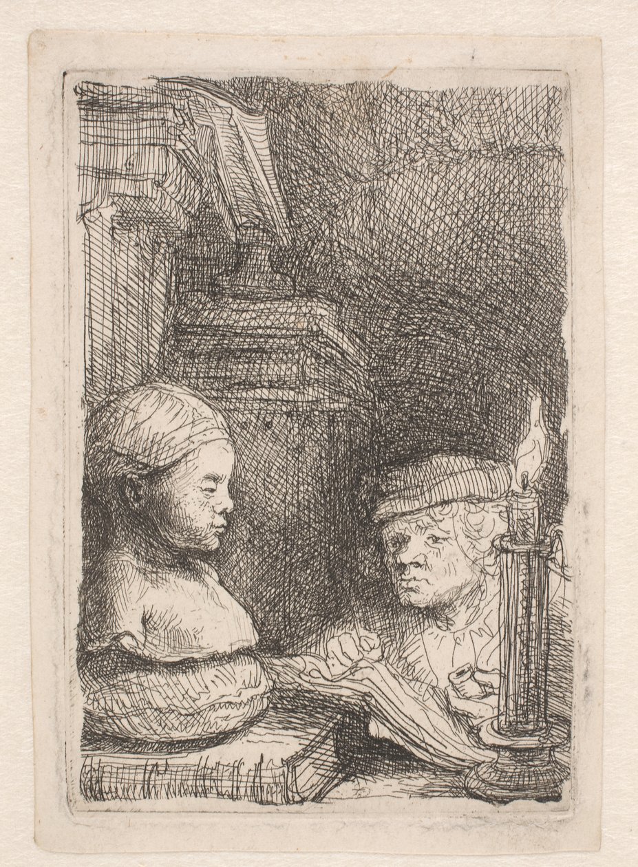 Egy férfi, aki gipszlenyomatról rajzol alkotó: Rembrandt van Rijn