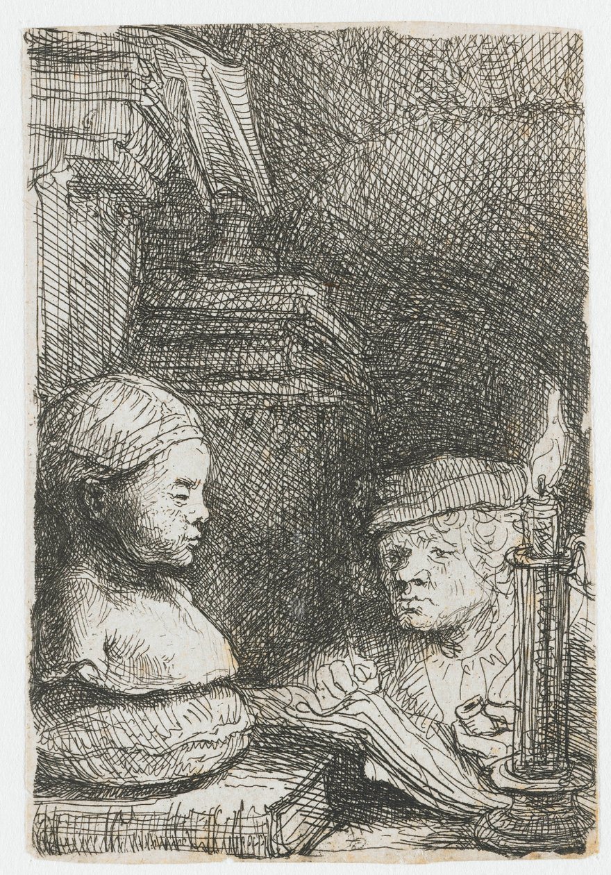 Egy férfi, aki gipszlenyomatról rajzol alkotó: Rembrandt van Rijn