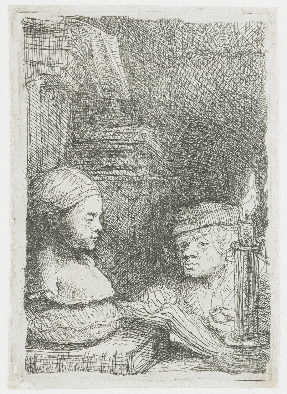Egy férfi, aki gipszlenyomatról rajzol alkotó: Rembrandt van Rijn