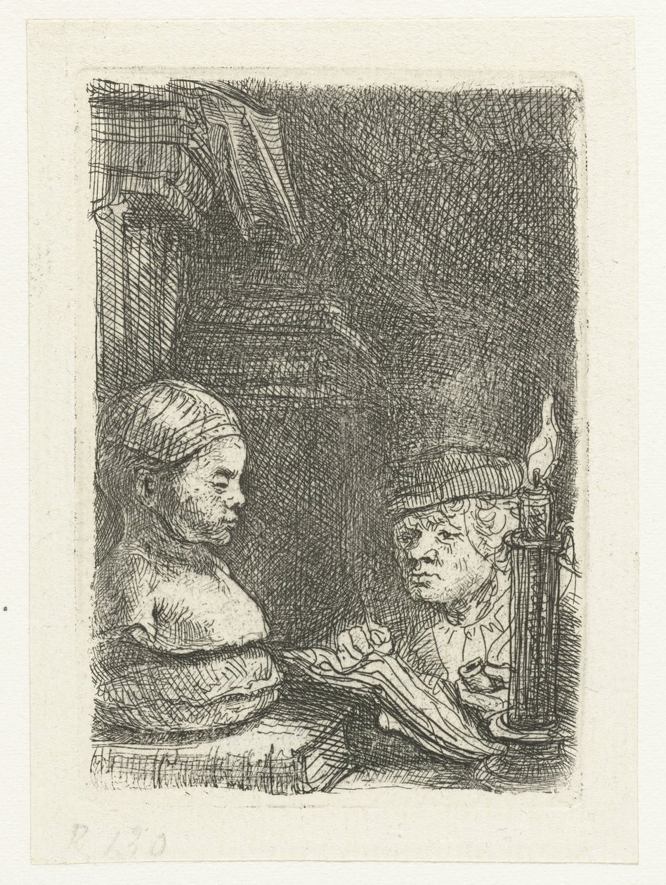 Egy férfi, aki gipszlenyomatról rajzol alkotó: Rembrandt van Rijn