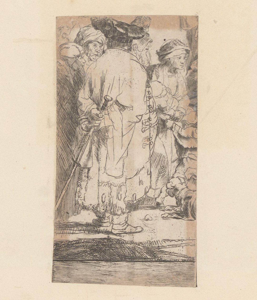 Férfi köpenyben, hátulról nézve Száz Gulden kép alkotó: Rembrandt van Rijn