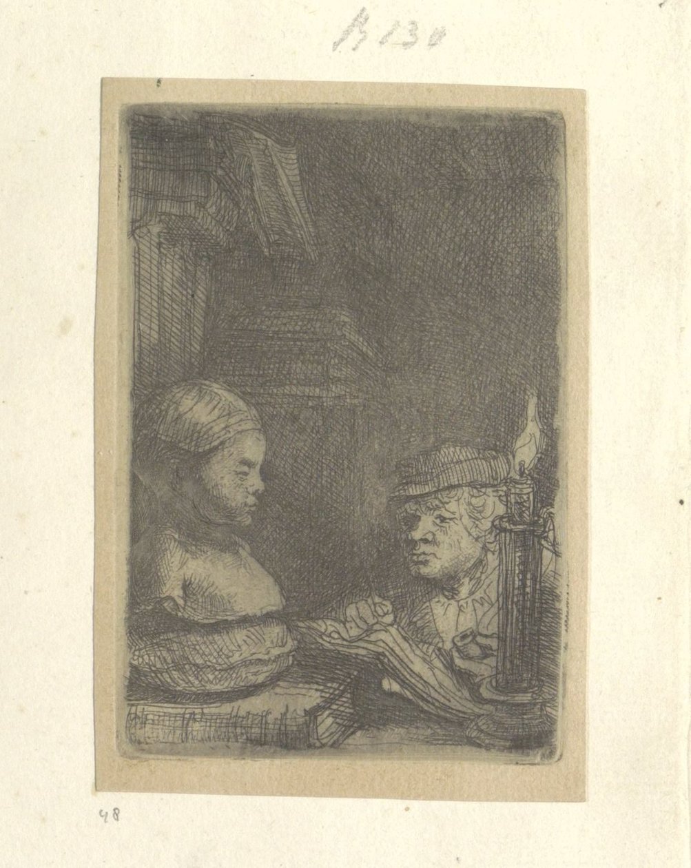 Férfi, rajz egy gipsz modellből Recueil de quatre-vingt-cinq estampes originales (sorozat címe) alkotó: Rembrandt van Rijn