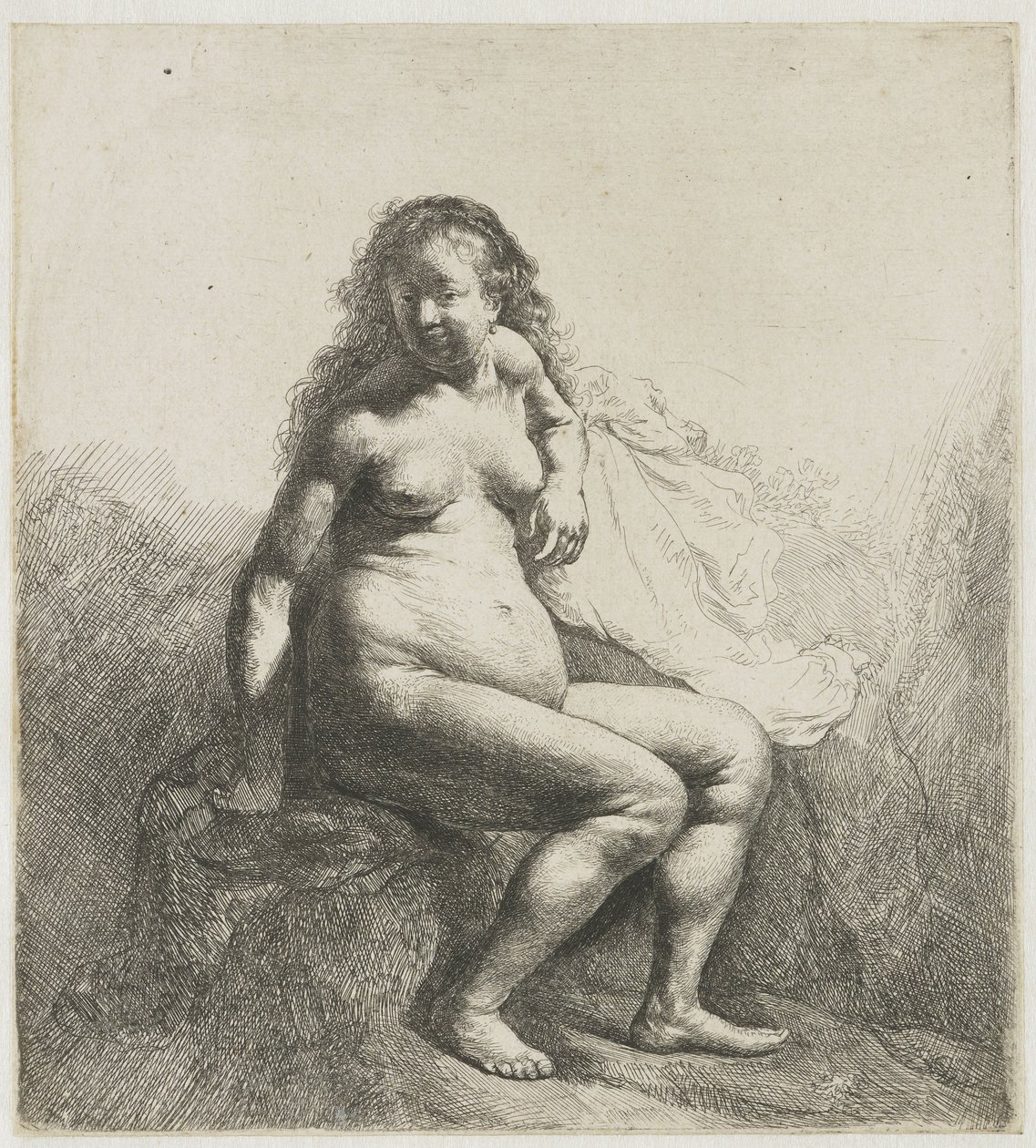 Meztelen nő a halmon Meztelen nő egy halmon alkotó: Rembrandt van Rijn