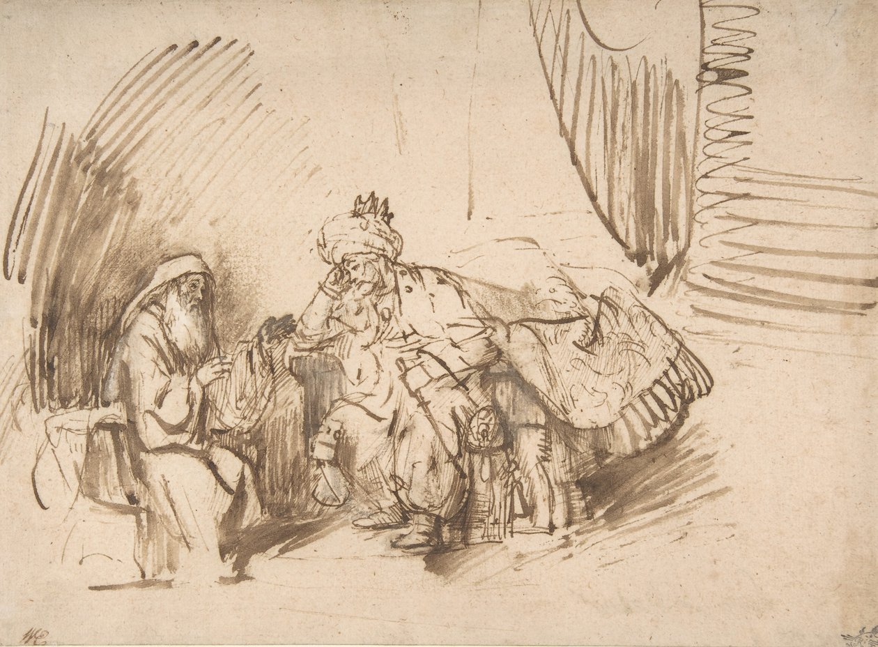 Nathan int David, 1650-55. alkotó: Rembrandt van Rijn