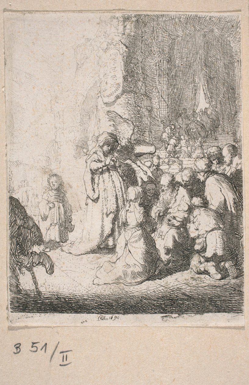 Áldozat a templomban egy angyallal (kis tábla) alkotó: Rembrandt van Rijn