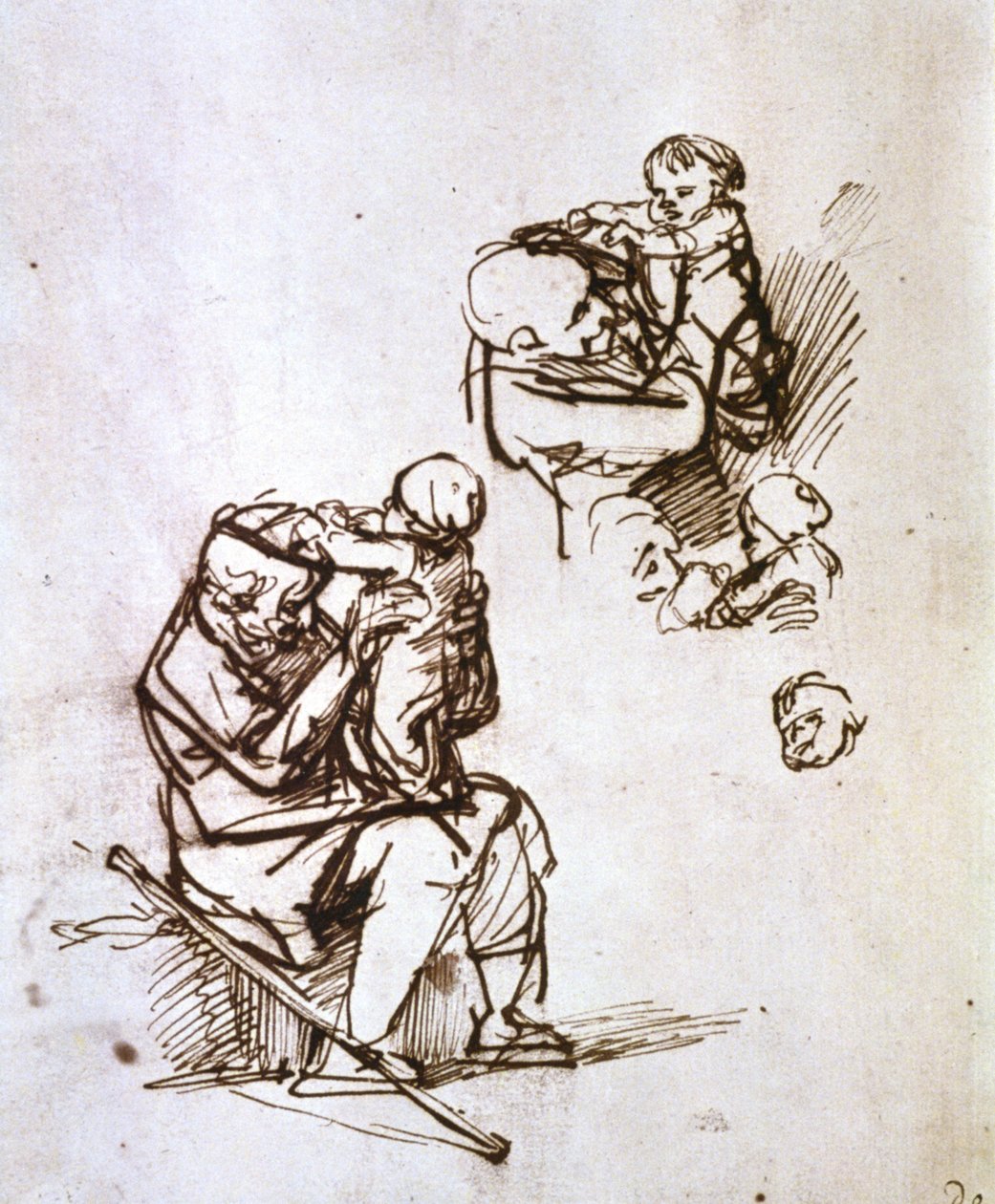 Öreg ember játszik a gyermekkel, 1635-1640 alkotó: Rembrandt van Rijn