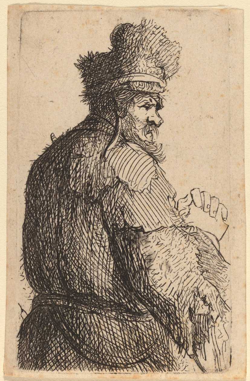 Öreg ember hátulról nézve, profil jobbra alkotó: Rembrandt van Rijn