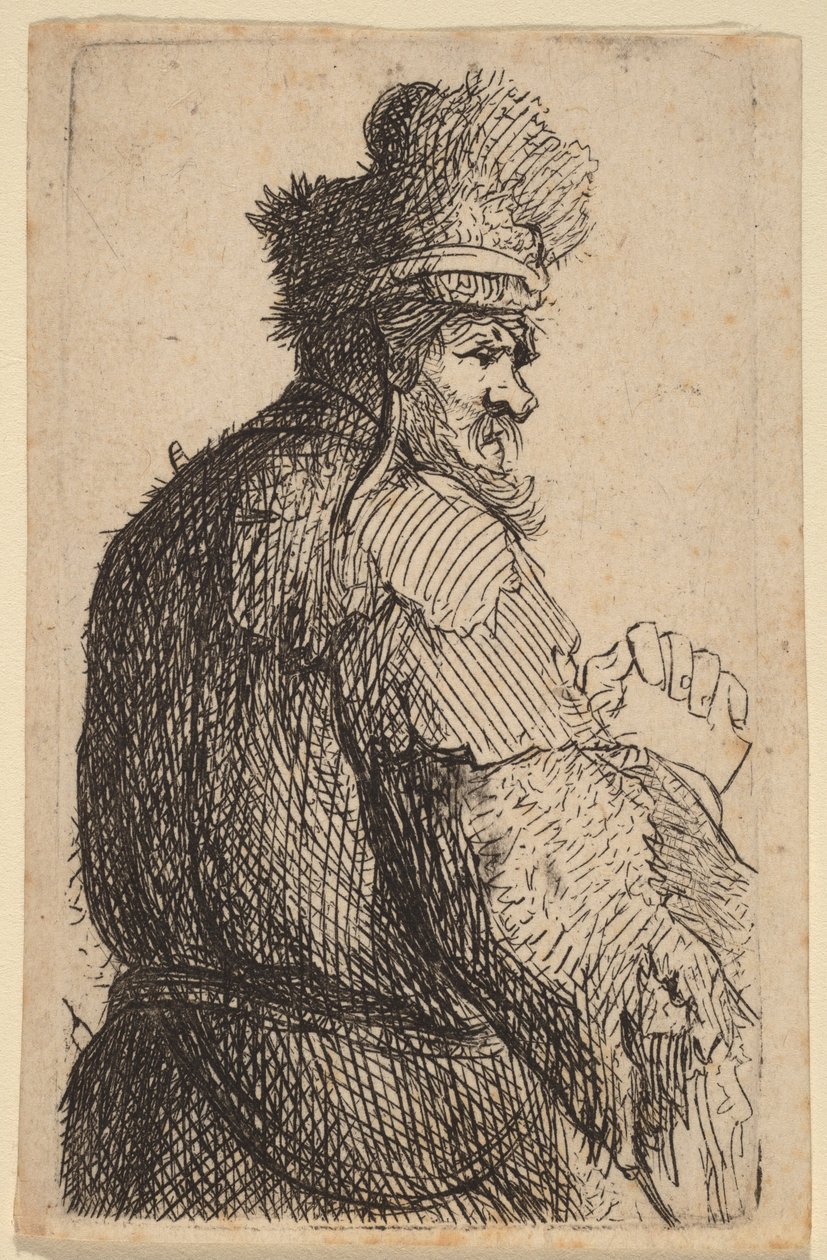 Öregember hátulról nézve, profilból jobbra alkotó: Rembrandt van Rijn