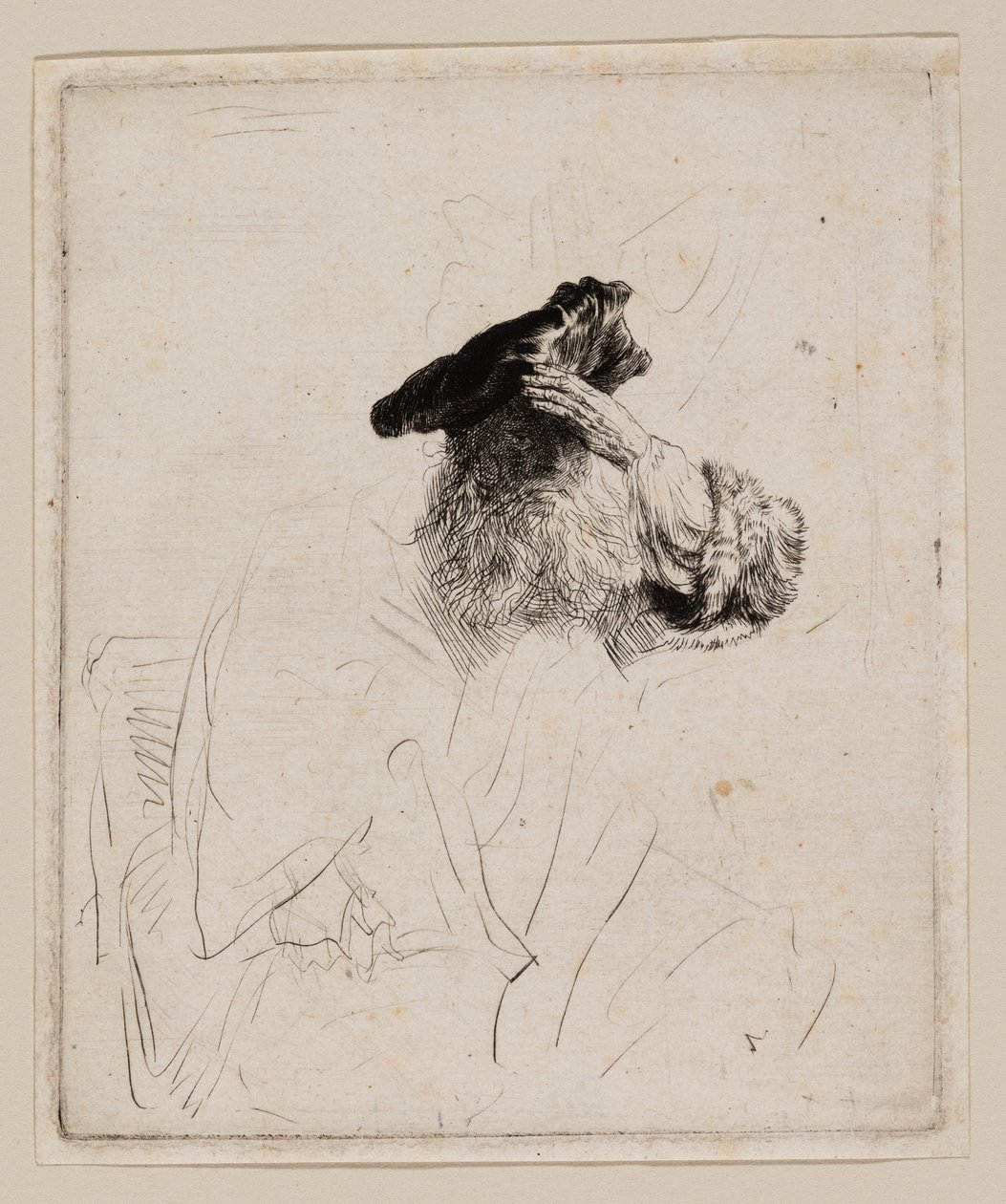 Öreg ember árnyékolja a szemét a kezével alkotó: Rembrandt van Rijn