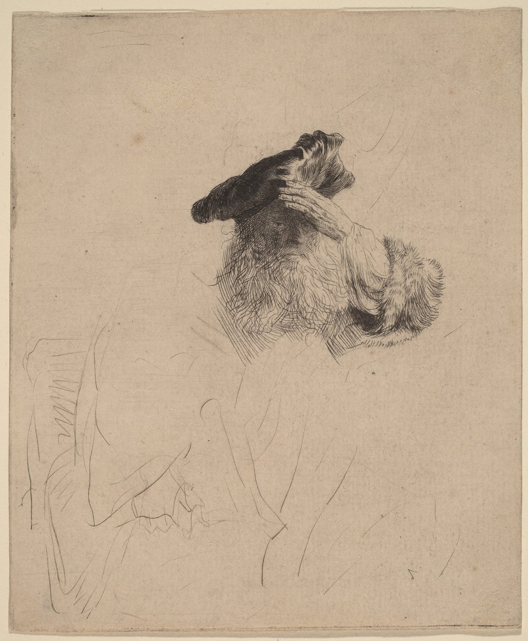 Öregember, aki kezével árnyékolja a szemét alkotó: Rembrandt van Rijn