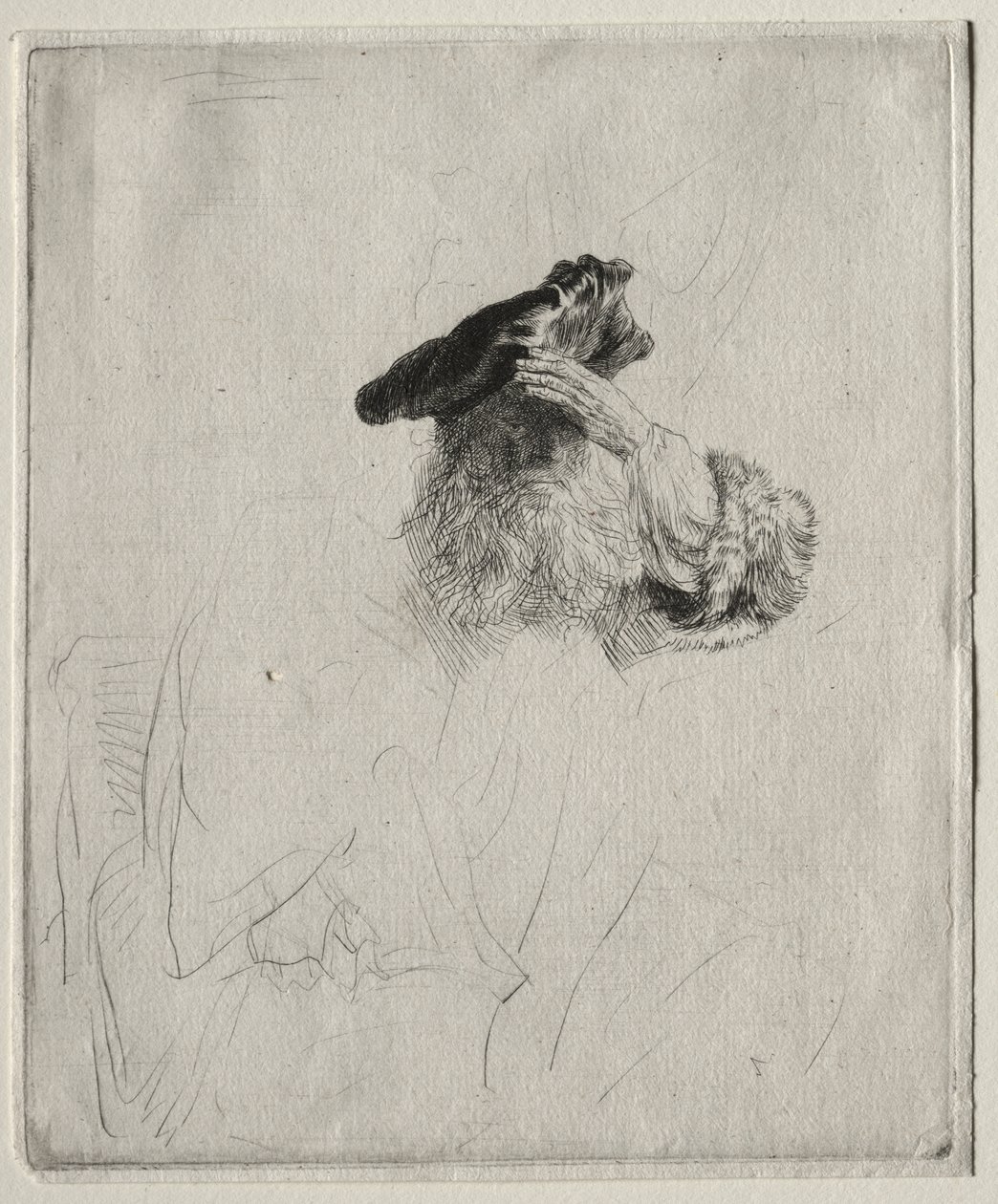 Öreg ember árnyékolja a szemét a kezével alkotó: Rembrandt van Rijn