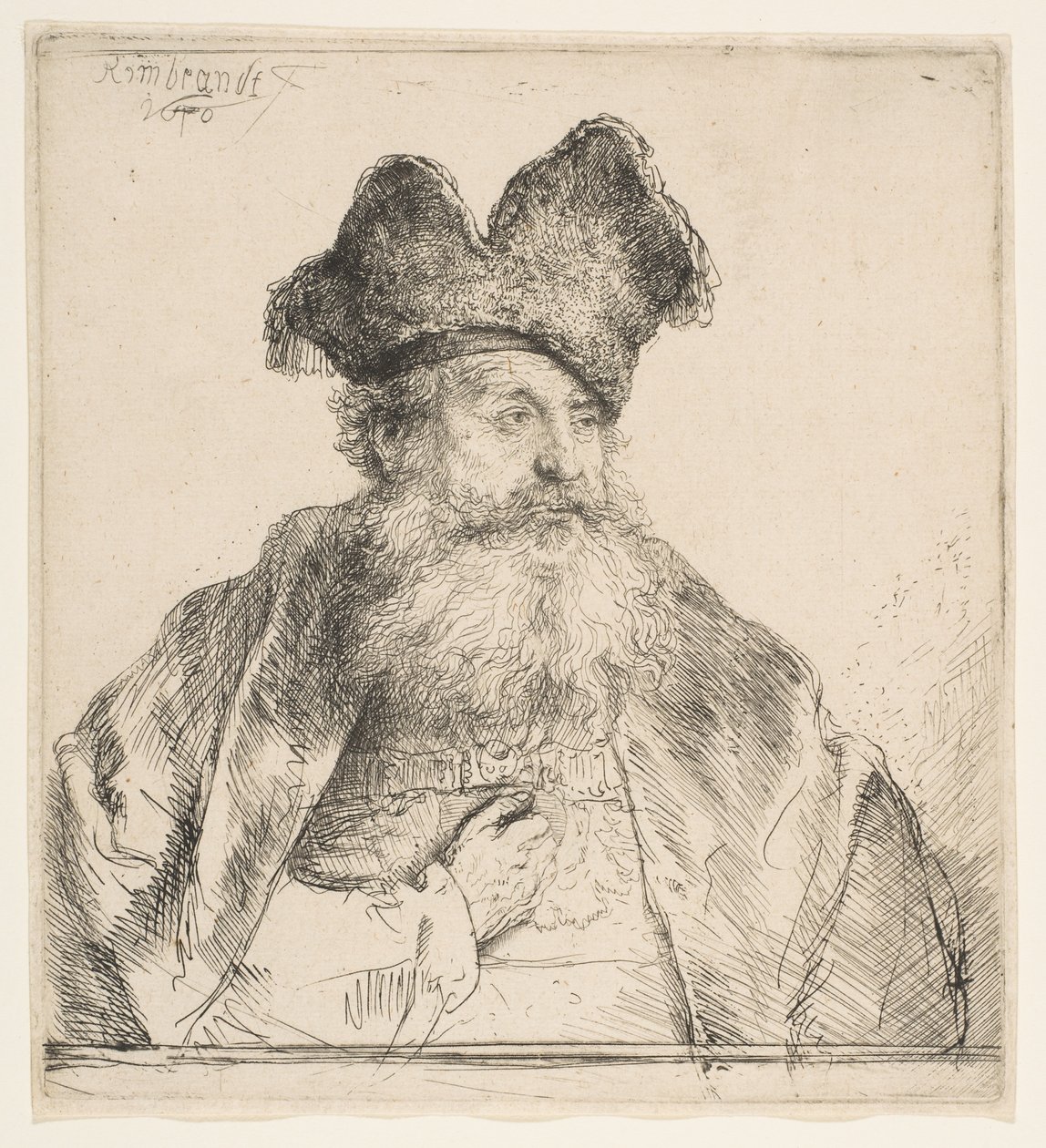 Öreg ember osztott szőrme sapkával, 1640. alkotó: Rembrandt van Rijn