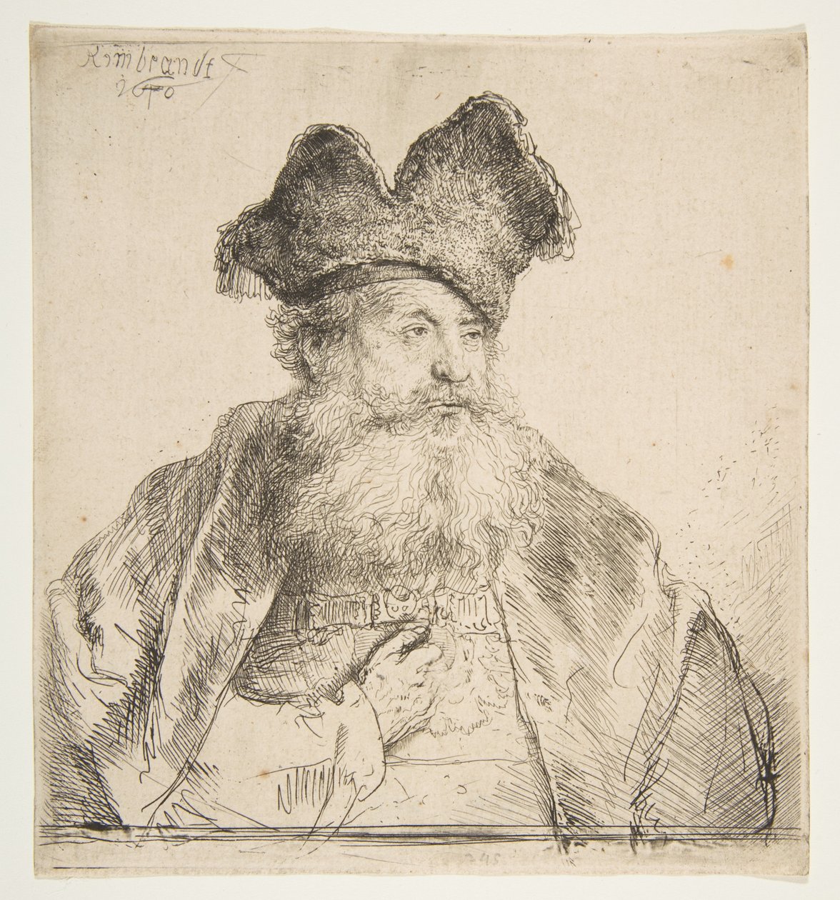 Öreg ember osztott szőrme sapkával. alkotó: Rembrandt van Rijn