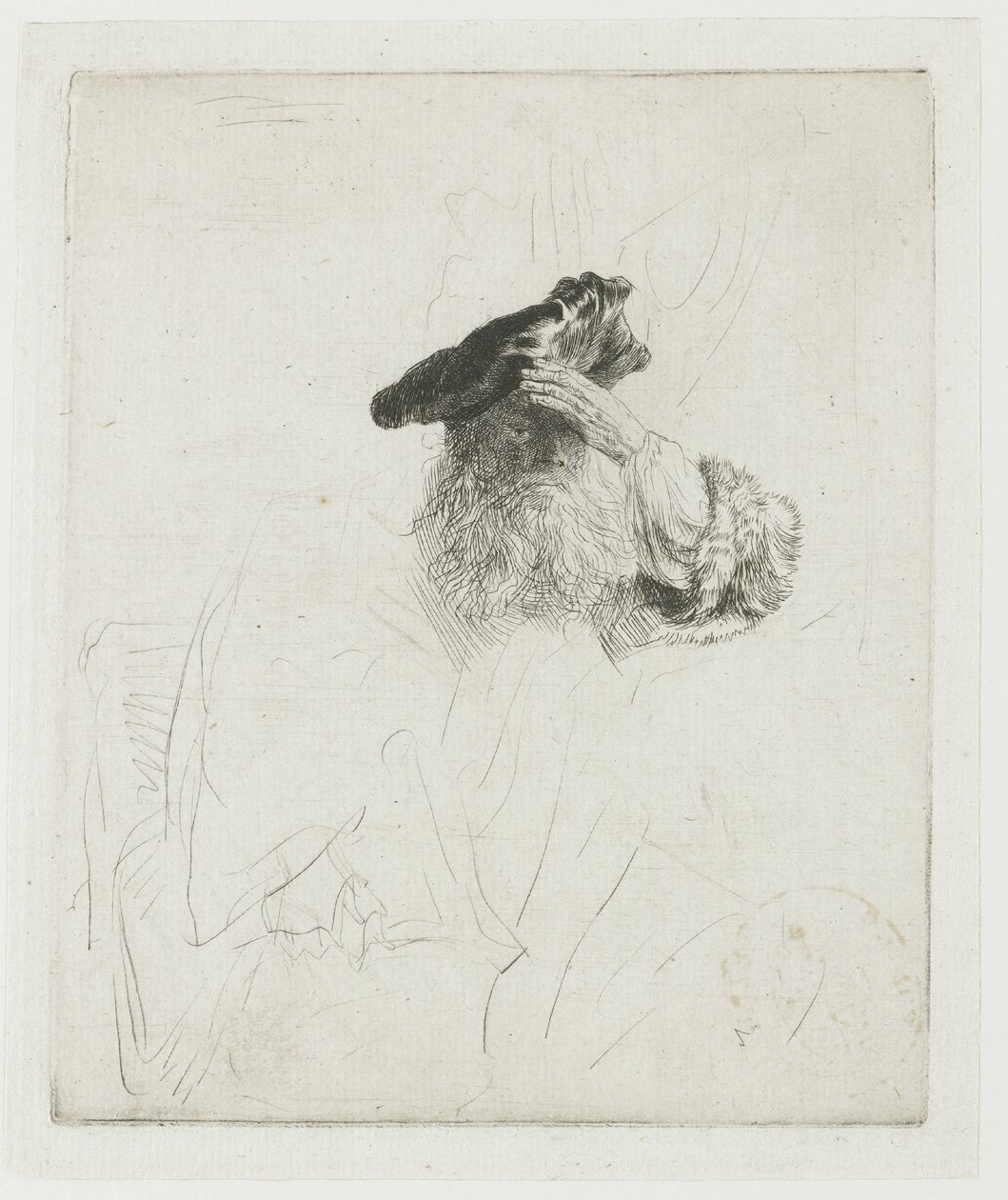 Egy idős férfi, aki kezével árnyékolja a szemét alkotó: Rembrandt van Rijn