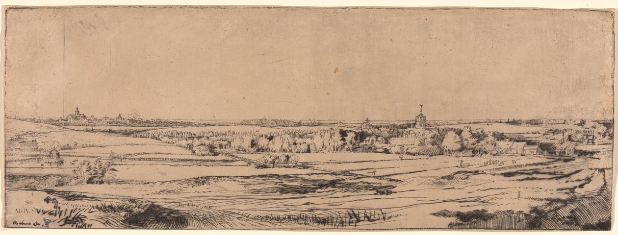 Panoráma Bloemendaal közelében, a Saxenburg birtokot mutatja (Az Aranymező) alkotó: Rembrandt van Rijn