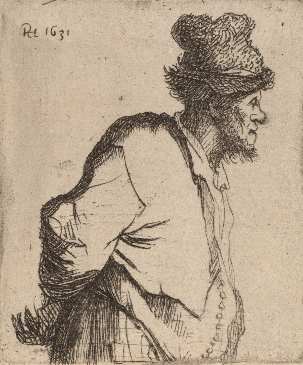 Háta mögött álló paraszt, 1631. alkotó: Rembrandt van Rijn