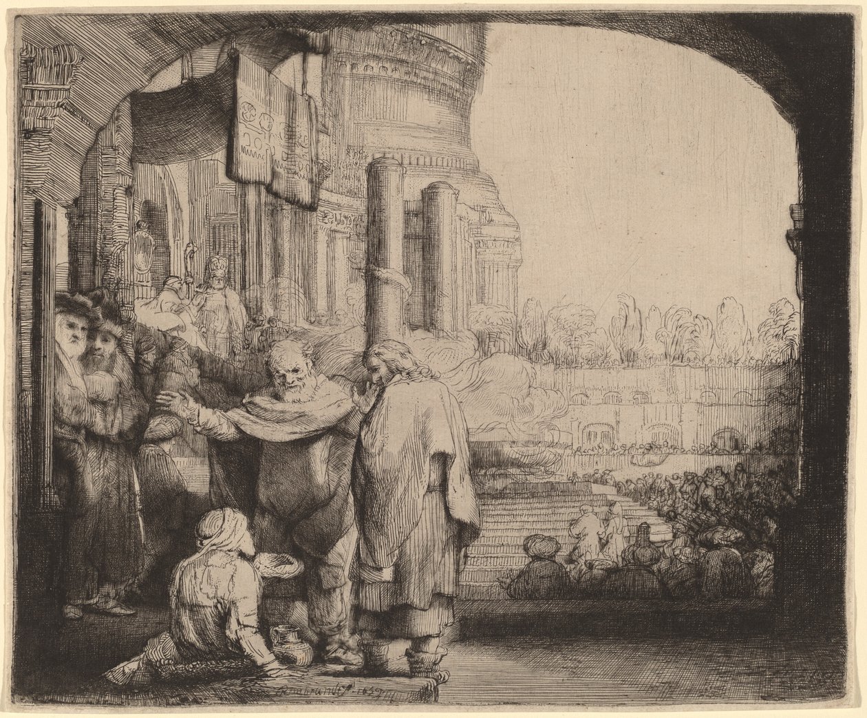 Péter és János a nyomorék gyógyítása a templom kapujában alkotó: Rembrandt van Rijn