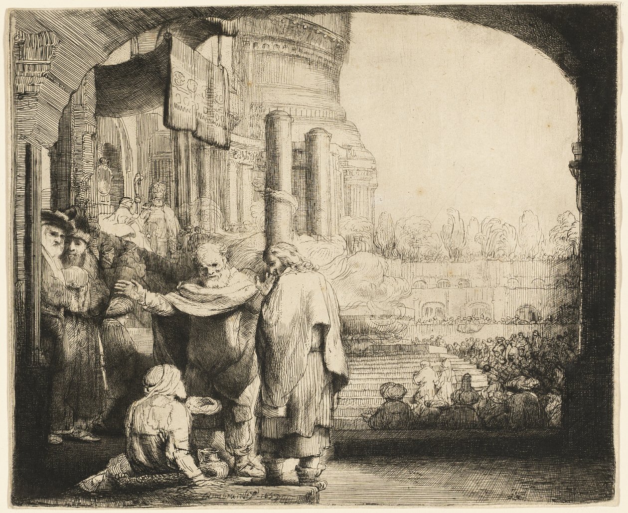 Péter és János a nyomorék gyógyítása a templom kapujában alkotó: Rembrandt van Rijn