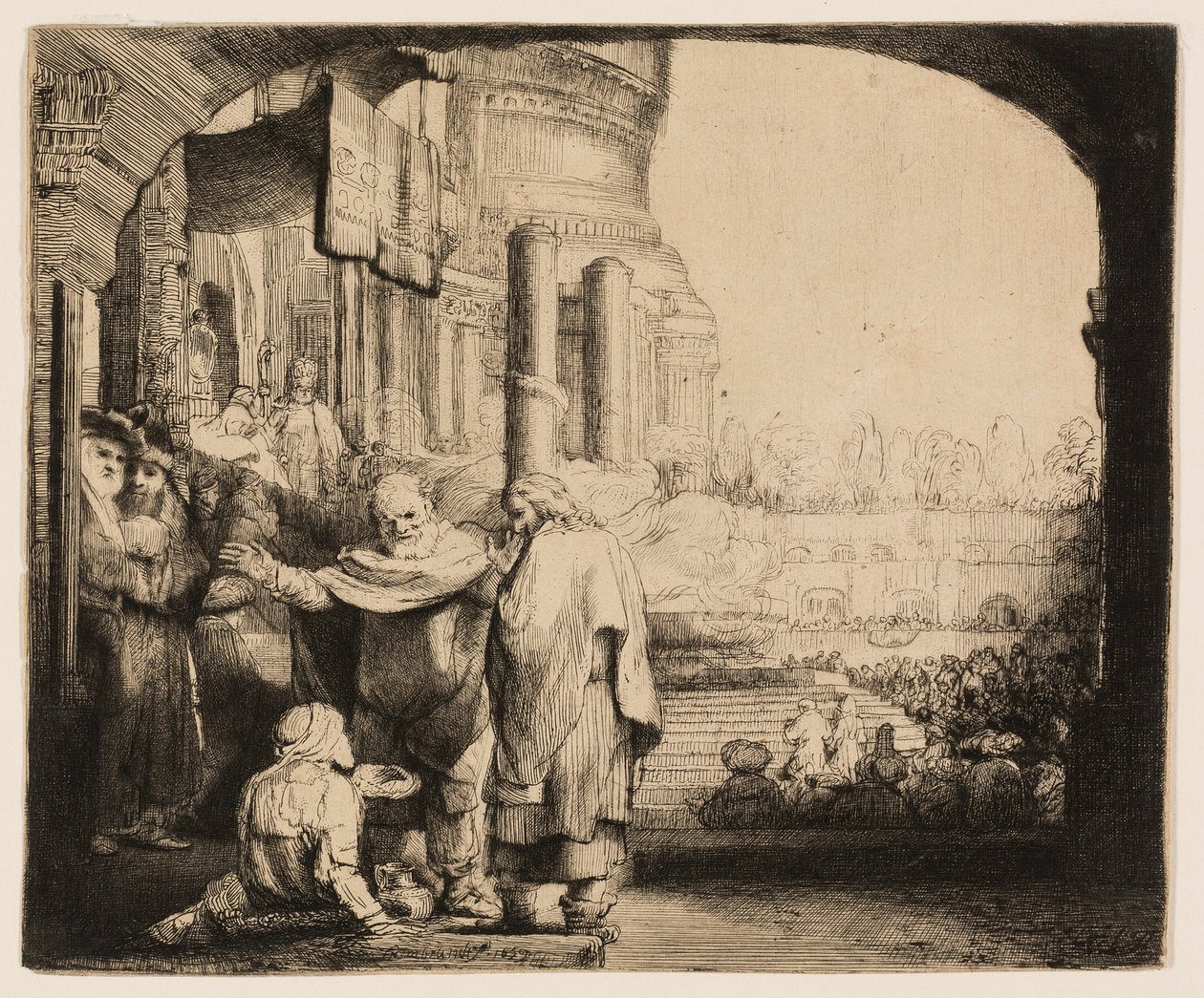 Péter és János a nyomorék gyógyítása a templom kapujában alkotó: Rembrandt van Rijn