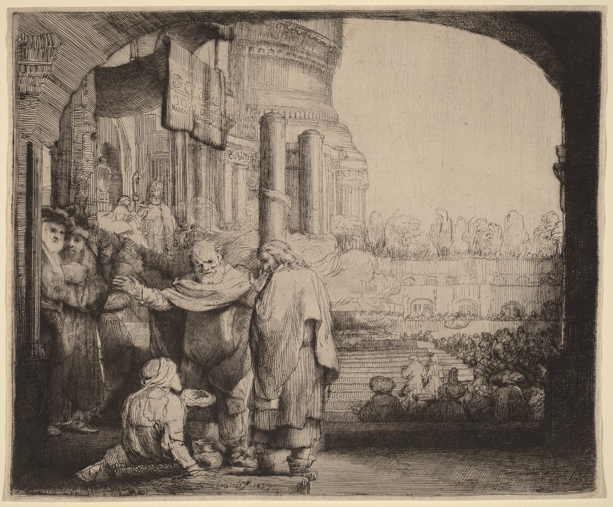 Péter és János meggyógyítják a nyomorékot a templom kapujánál alkotó: Rembrandt van Rijn