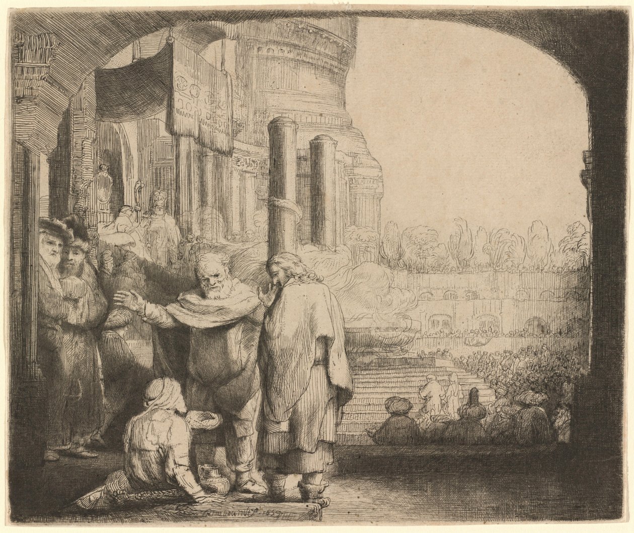 Péter és János meggyógyítják a nyomorékot a templom kapujánál alkotó: Rembrandt van Rijn