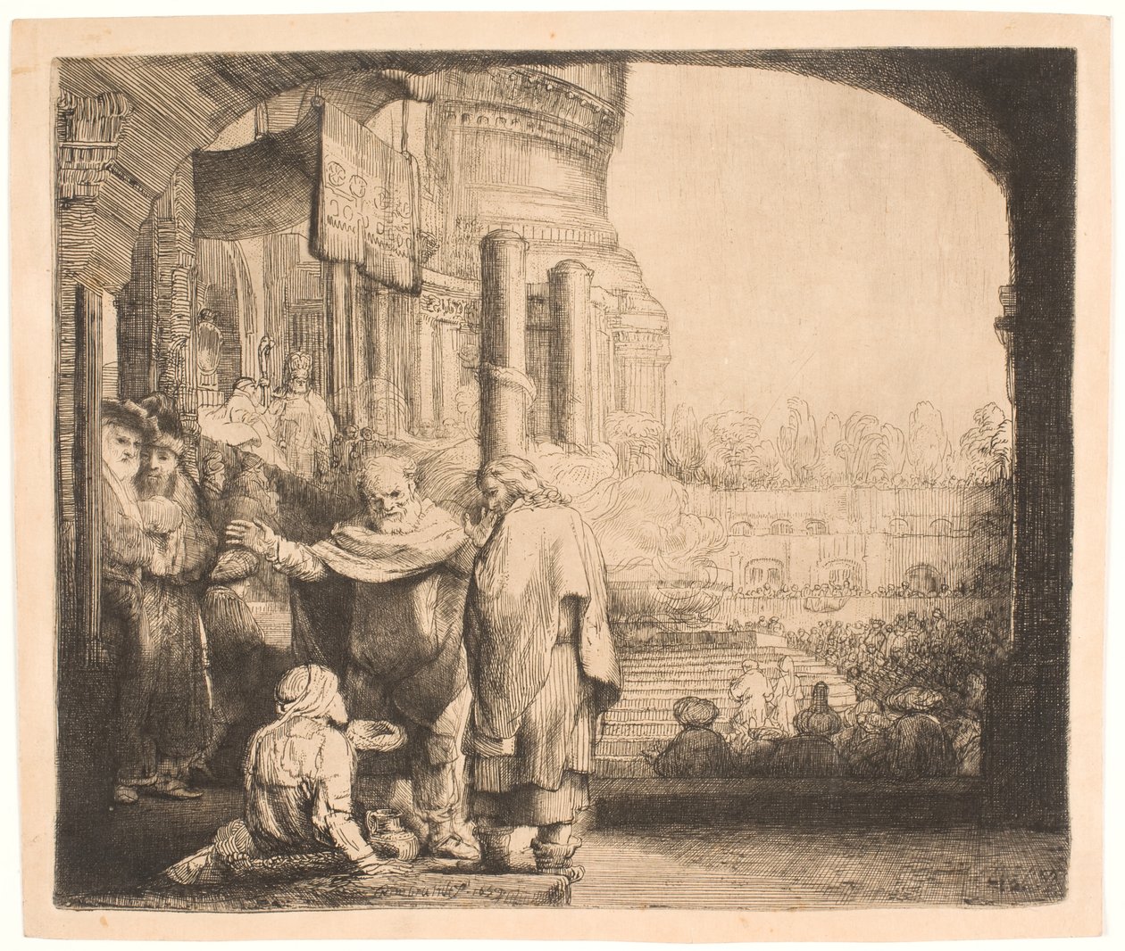 Péter és János a nyomorékot gyógyítják a templom kapujában alkotó: Rembrandt van Rijn