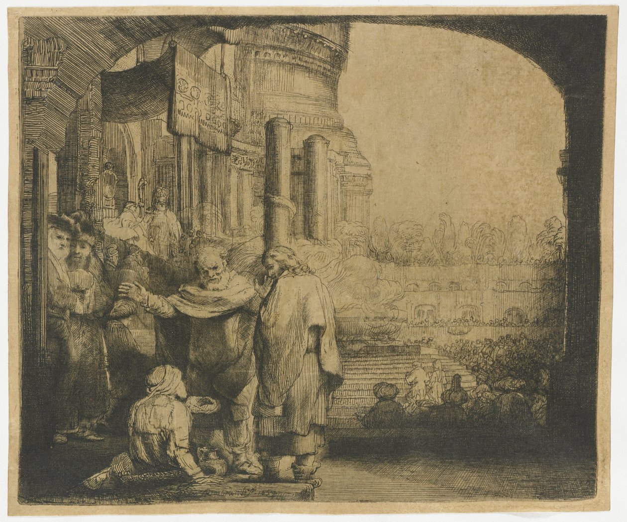 Péter és János a nyomorékot gyógyítják a templom kapujában alkotó: Rembrandt van Rijn