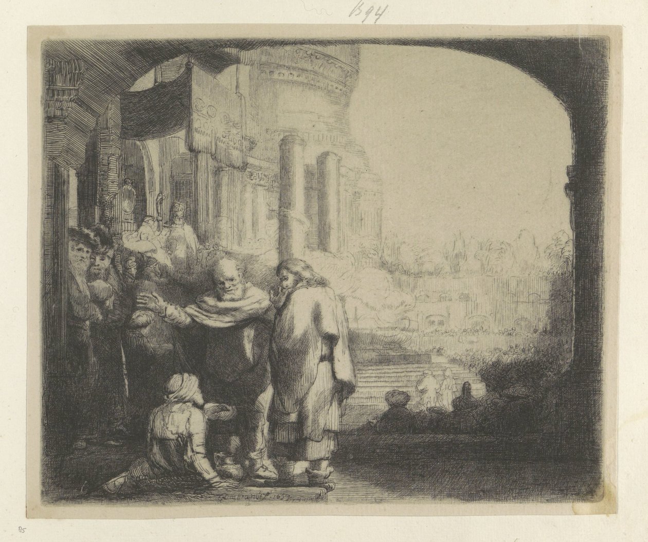 Péter és János meggyógyít egy rokkantot a Templomkapuban Recueil de quatre-vingt-cinq estampes originales (sorozat címe) alkotó: Rembrandt van Rijn