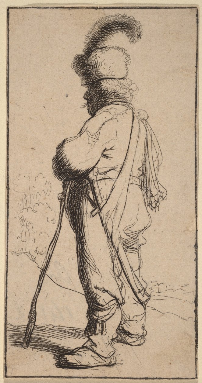 Pólus, aki egy botra támaszkodik alkotó: Rembrandt van Rijn