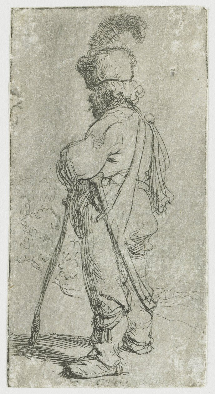 Egy botra támaszkodó lengyel férfi alkotó: Rembrandt van Rijn