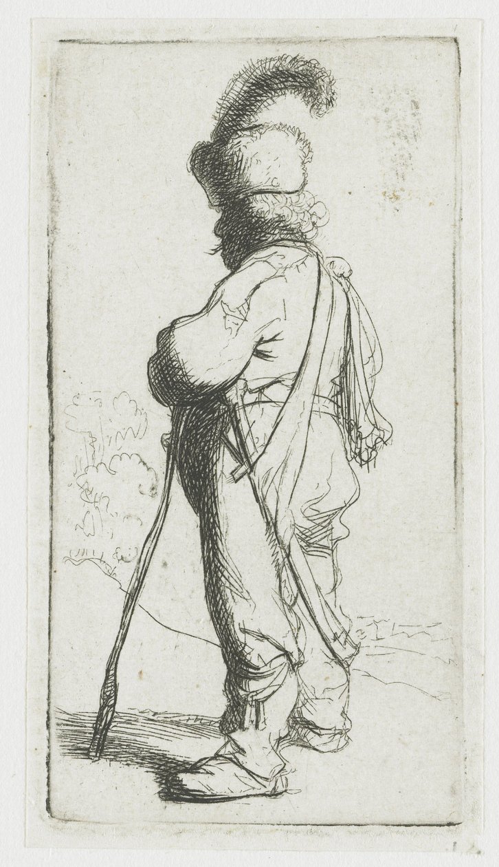 Egy botra támaszkodó lengyel férfi alkotó: Rembrandt van Rijn