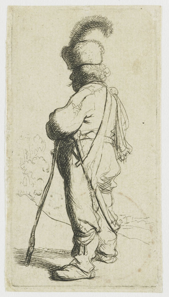 Egy botra támaszkodó lengyel férfi alkotó: Rembrandt van Rijn